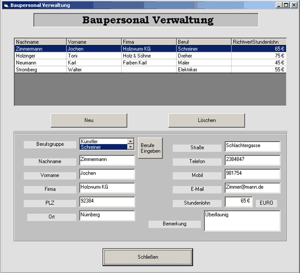 Baupersonal Verwaltung